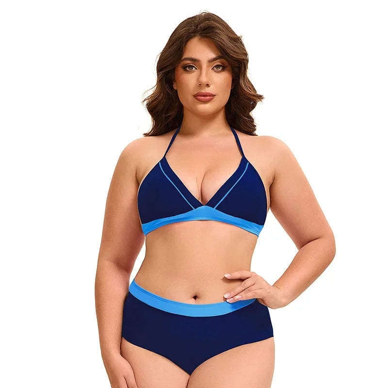 Plus Size Bikini Swimsuit Low Waist Bikini Set Backless Women's Swimsuit Block Color Two-Pieces Swimwear Summer Beach Bathing Suit