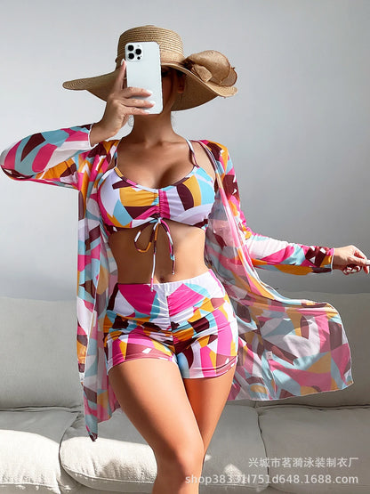 Summer Print Bikinis Swimwear Female Swimsuit Beachwear Push Up Three-Piece Bikini Set Women Swimming Bathing Suit