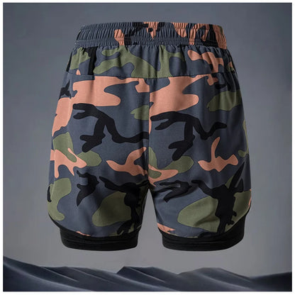 Men/Women Camouflage 2-in-1 Sports Shorts, Quick Dry Anti-Chafe Running Shorts for Gym, Training, Jogging, Basketball, Marathon