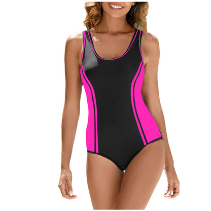 Women Swim Leotard One Piece Swimsuit Swimwear Beachwear Summer Bodysuit Sleeveless Cutout Back Romper with Removable Chest Pads
