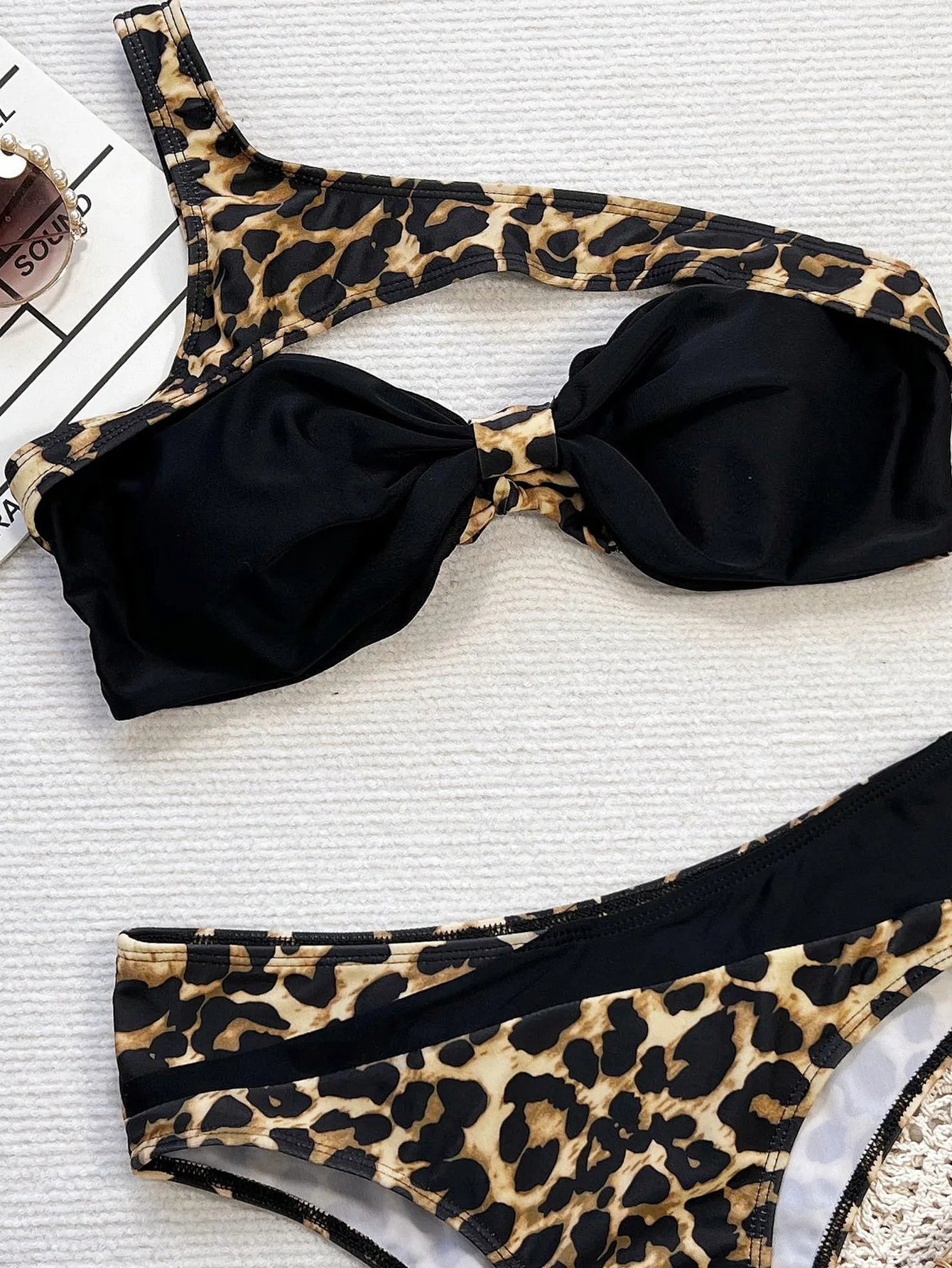 Leopard Print Patchwork Swimwear Women Hollow Bikini Set Push Up Lady Swimsuit Beach Brazilian Bathing Suit