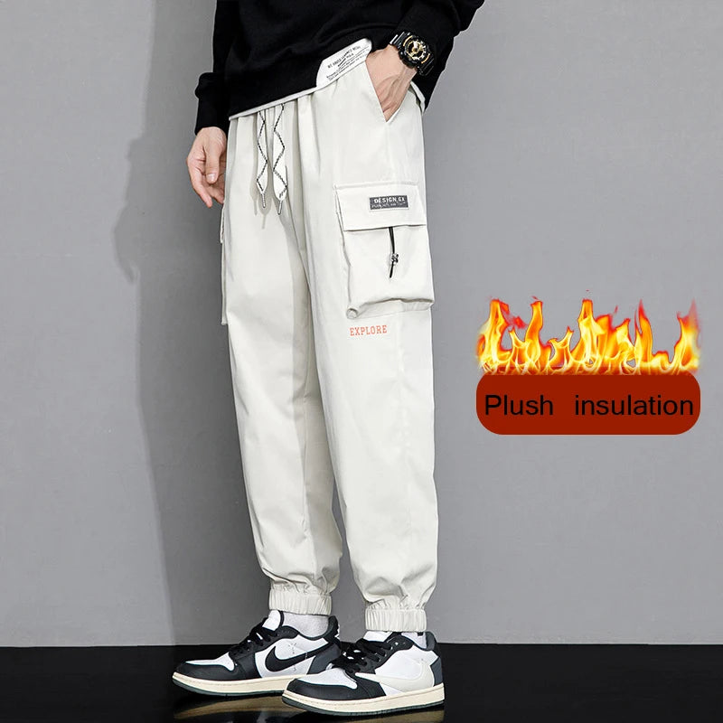 Streetwear Spring Harem Casual Pants Men Elastic Waist Solid Color Cargo Pants Multi Pocket Loose Baggy Pants For Men