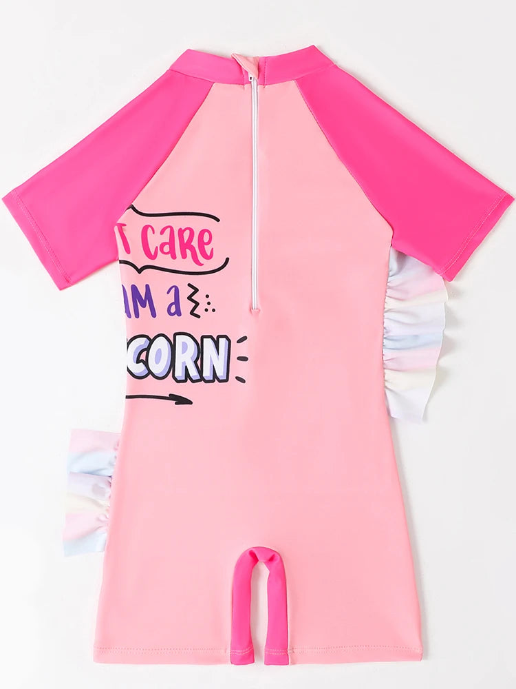 Girls Kids Swimsuit Rainbow Horse Siamese Short Sleeves Children Swimwear Summer One Piece Beach Bathing Suit Swimming