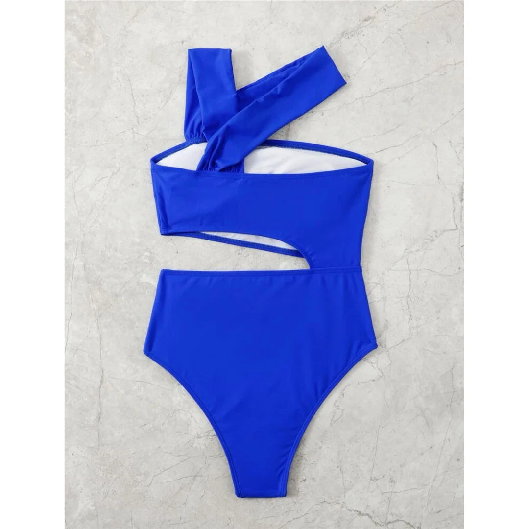 S - XL 13 Colors Asymmetric Cut Out One Piece Swimsuit Women Swimwear Female One Shoulder Padded Bather Bathing Suit Swim