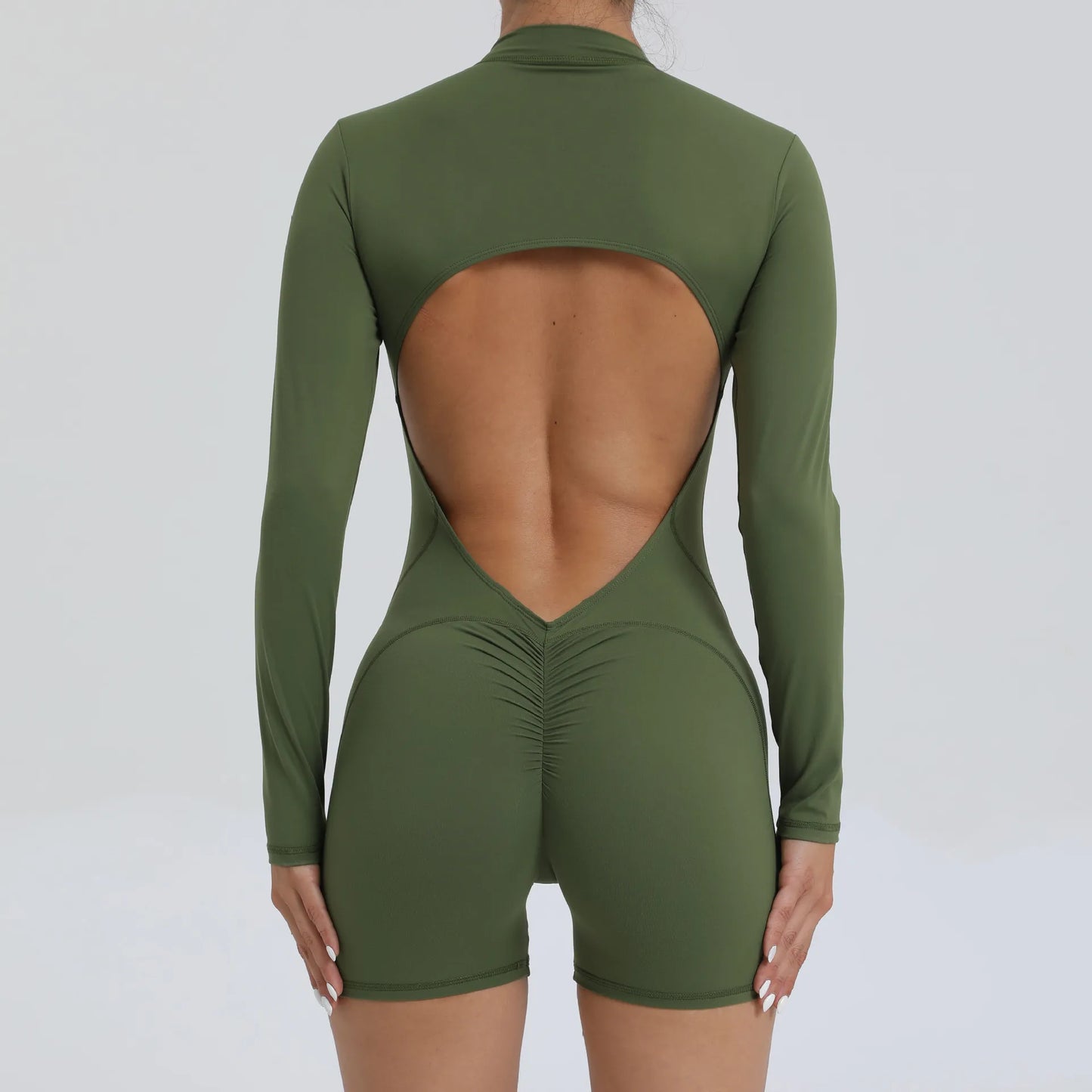 Pad Zipper Long Sleeve Yoga Set Women One Piece Jumpsuit Gym Workout Shorts Fitness Bodysuit Sports Athletic Suit XP358