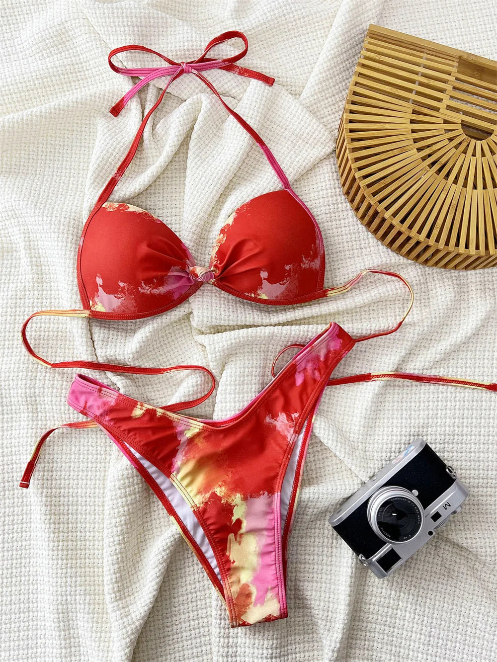 Tie Dye Halter High Cut Bikini Women Swimwear Women Swimsuit Brazilian Backless Bathing Suit