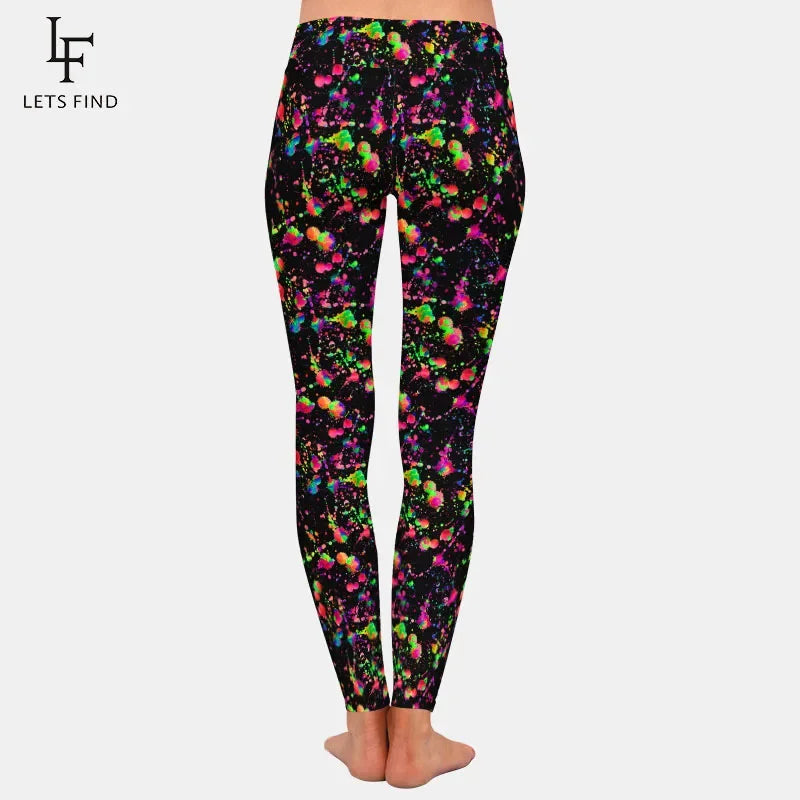 Watercolor Splatter Pattern Digital Print Women Leggings High Waist Fitness Slim Stretch Leggings