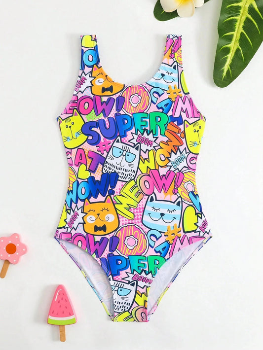 Children Swimsuit Kids Girl Baby Clothes Print Colorful Patterns Girls Swimming Suit Swimwear Items Girl Beachwear Birthday Gift