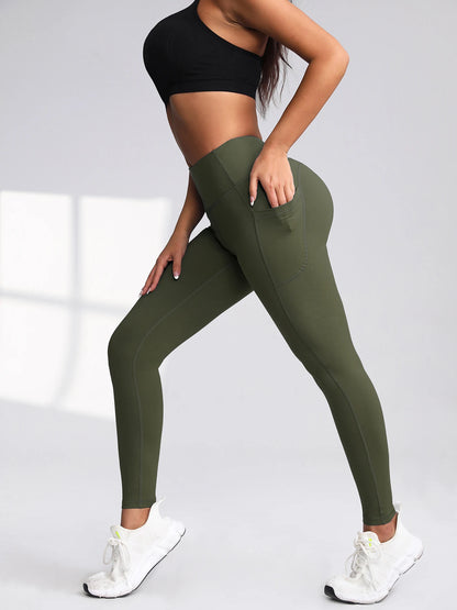 S-2XL Autumn Pockets Gym Leggings Women Push Up High Waist Running Outdoors Sports Leggings Women Activewear Stretch Pants