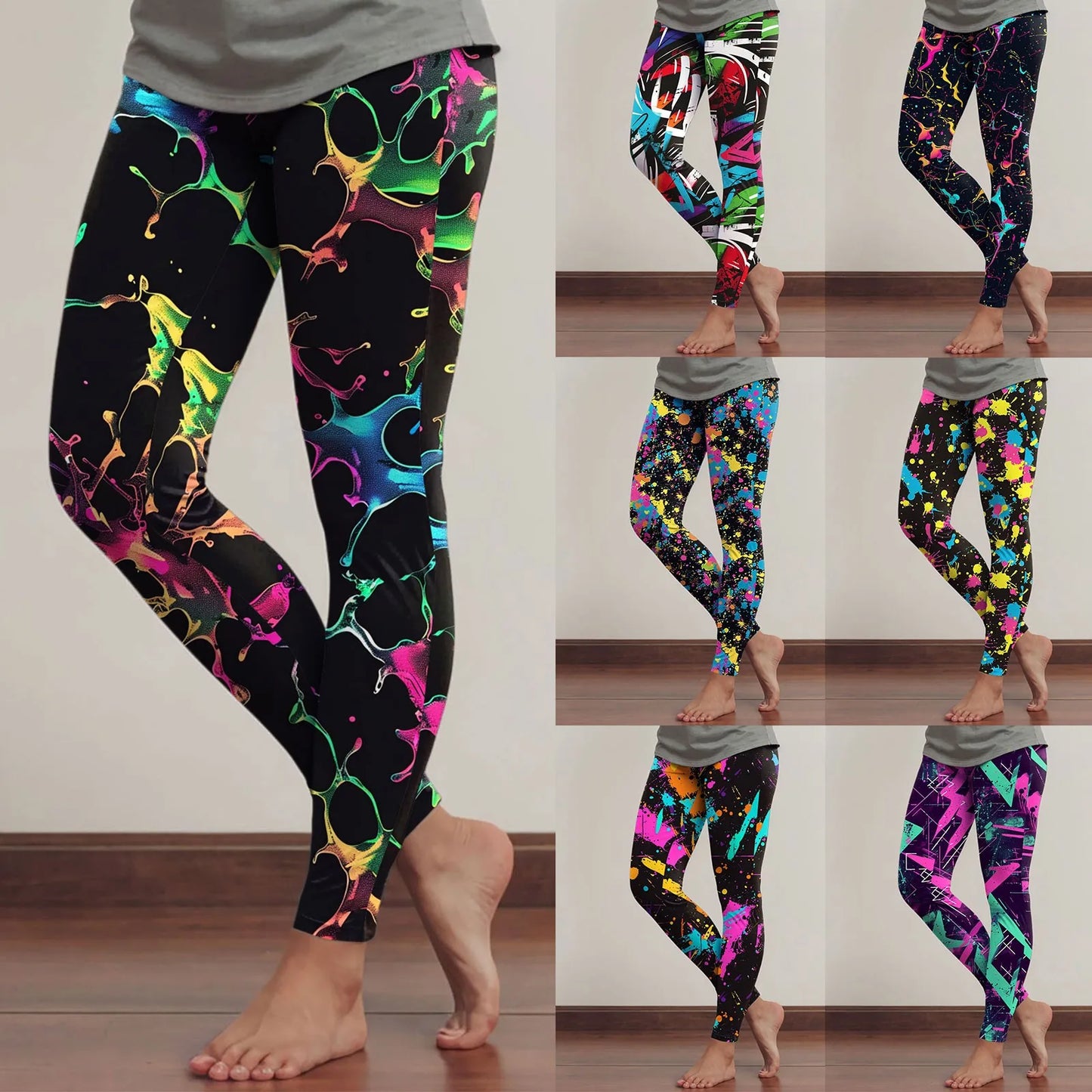 Leggings For Women Neon Art Splash Print Graphic Leggings Butt Lifting Casual Workout Gym Legging Art Style Fashion Trouser