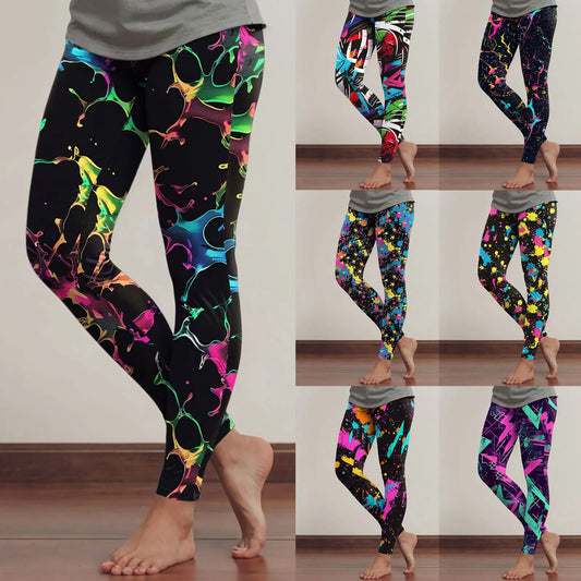 Leggings For Women Neon Art Splash Print Graphic Leggings Butt Lifting Casual Workout Gym Legging Art Style Fashion Trouser