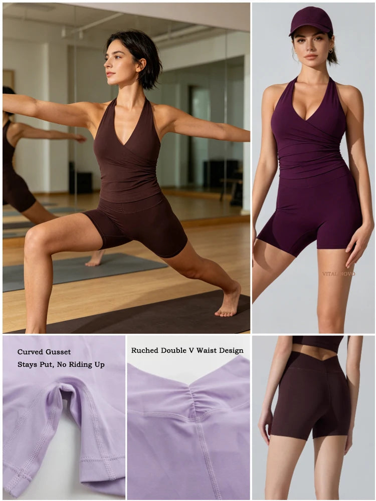 Women's V-Neck Halter Workout Playsuit