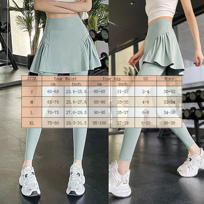 Side Ruched Women Tennis Skirted Leggings with Pockets Capris Yoga Leggings with Skirts Tennis Pickleball Clothing