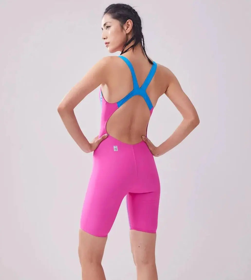 Zoke Competitive Swimsuit Fast skin Raining Professional Racing Knee-Length One-Piece Swimwear For Teens Girls