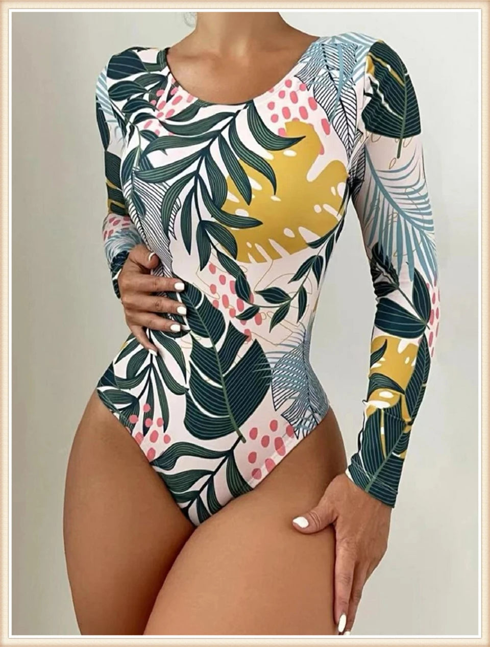 Surf Long Sleeve Swimsuit Women Back Cut Out One Piece Diving Clothes Swimwear Female Printed Bathing Swimming Bodysuit