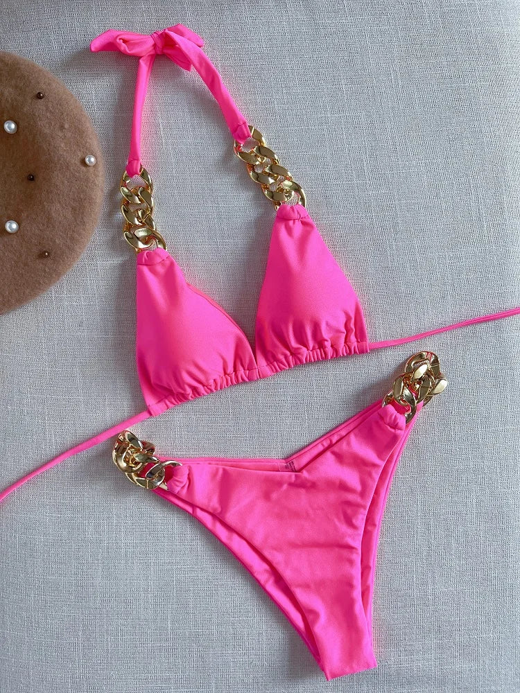 String Bikini Triangle Bathing Suit for Women Brazilian Bikini Set 2-piece Halter Swimwear Push Up Swimsuit