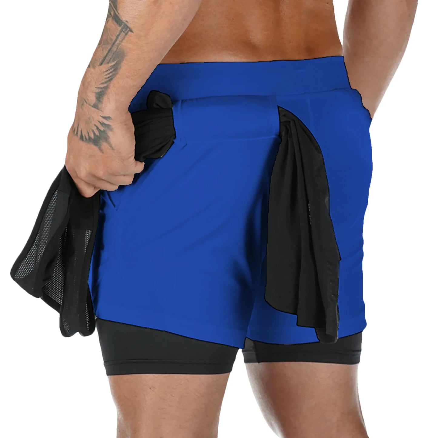 Men Shorts 2 In 1 Double-deck Quick Dry GYM Sport Shorts Fitness Jogging Workout Men Sports Short Pants
