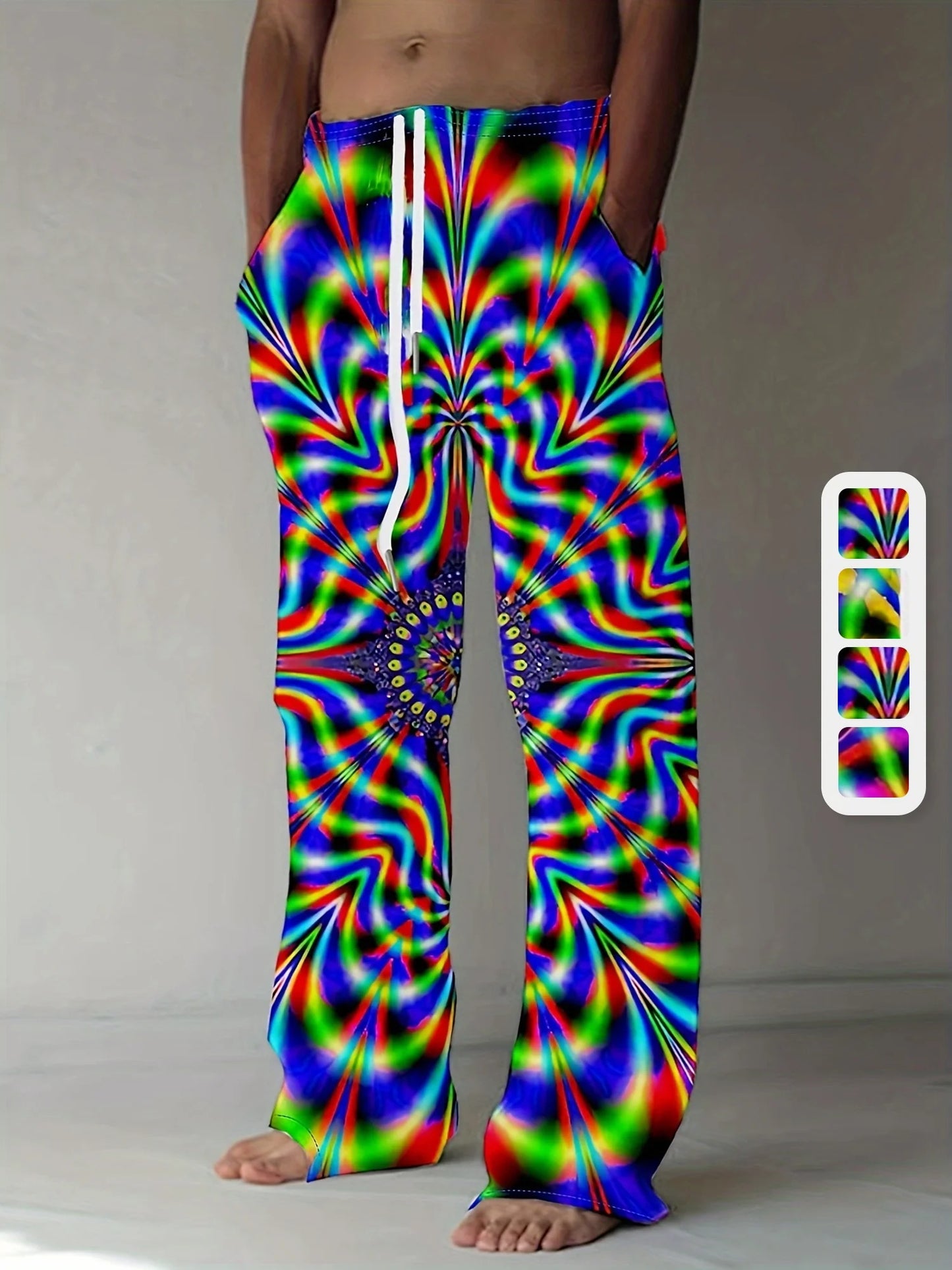 Men's Pants Summer Holiday Street Beach Pants Drawstring Pocket Casual Pants Abstract Texture Printed Men's Pants