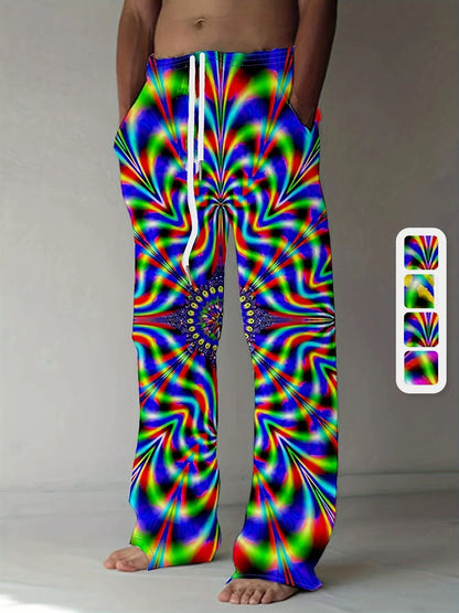 Men's Pants Summer Holiday Street Beach Pants Drawstring Pocket Casual Pants Abstract Texture Printed Men's Pants
