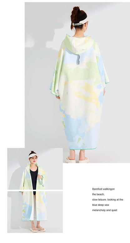 Quick-drying Windproof Hooded Bathrobe Swimming Sports Diving Beach Bath Towel Wearable Cape Bathrobe For Women