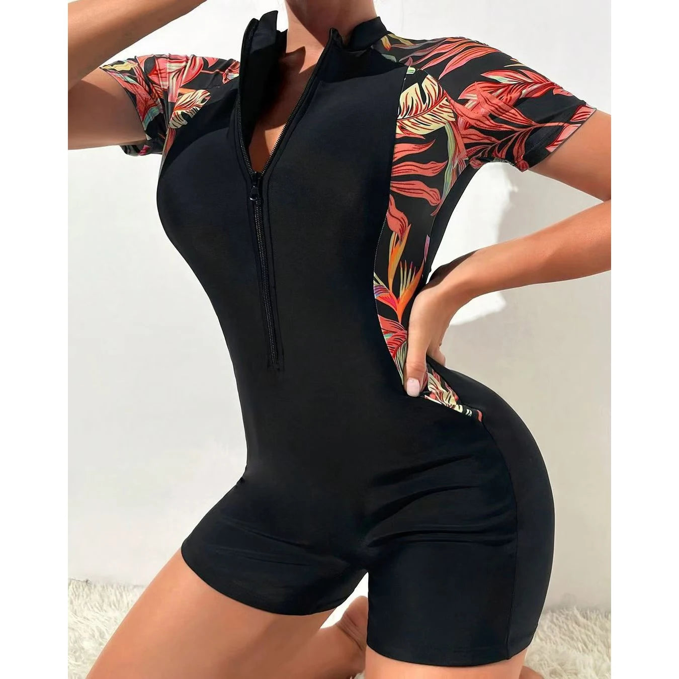 Rash Guard Print One Piece Swimsuit Long Sleeve Swimwear Female Summer Suit Swimsuits Bather Bathing Suit Beachwear Retro