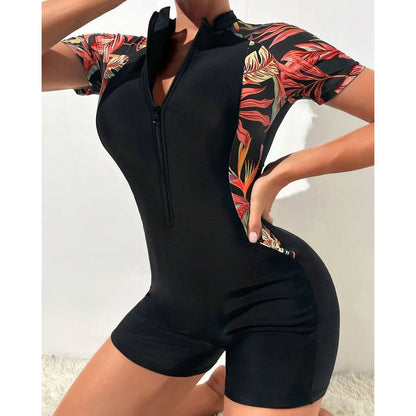Rash Guard Print One Piece Swimsuit Long Sleeve Swimwear Female Summer Suit Swimsuits Bather Bathing Suit Beachwear Retro