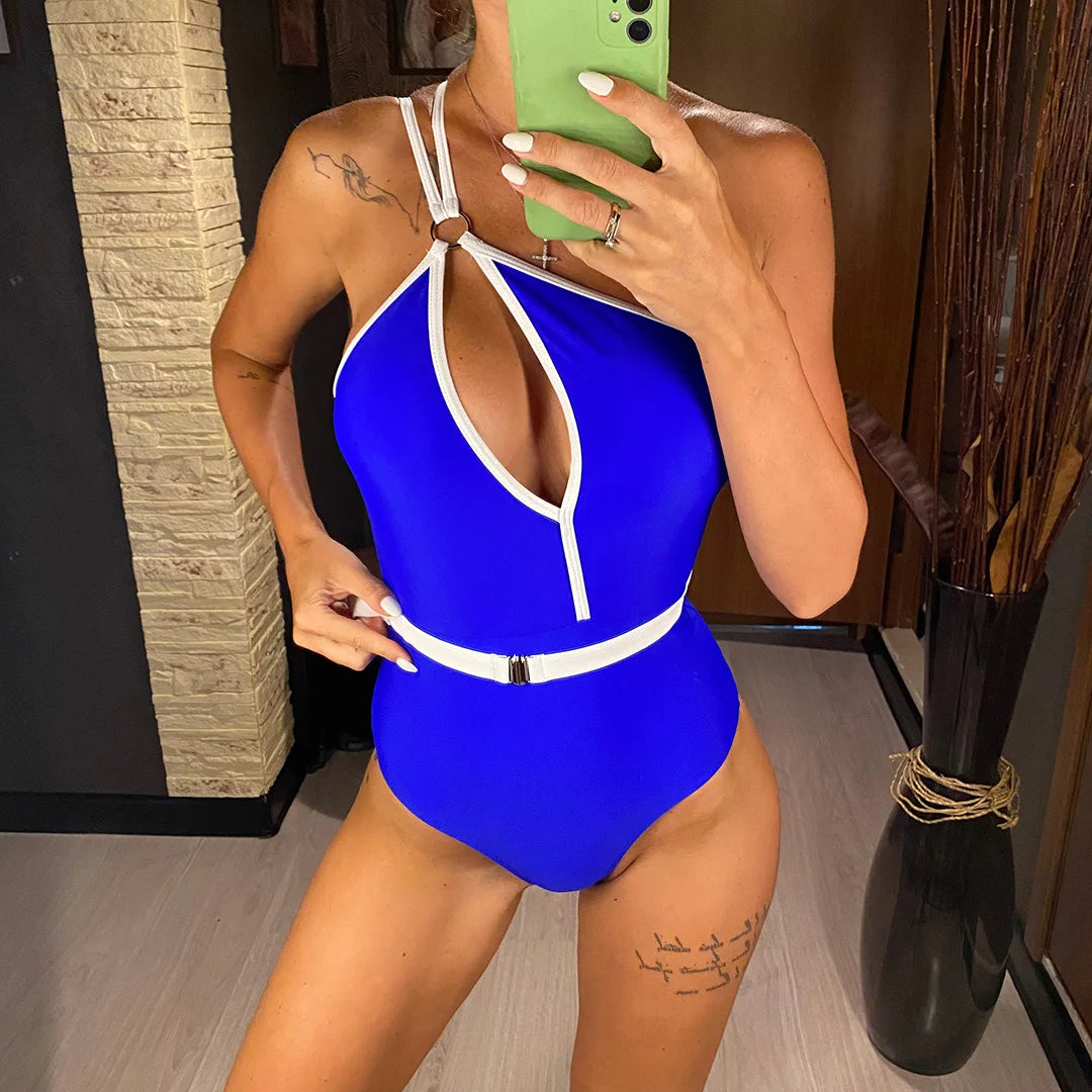 Splicing Asymmetric Backless Monokini Women Swimwear One Piece Swimsuit Female One Shoulder Bather Bathing Suit Swim