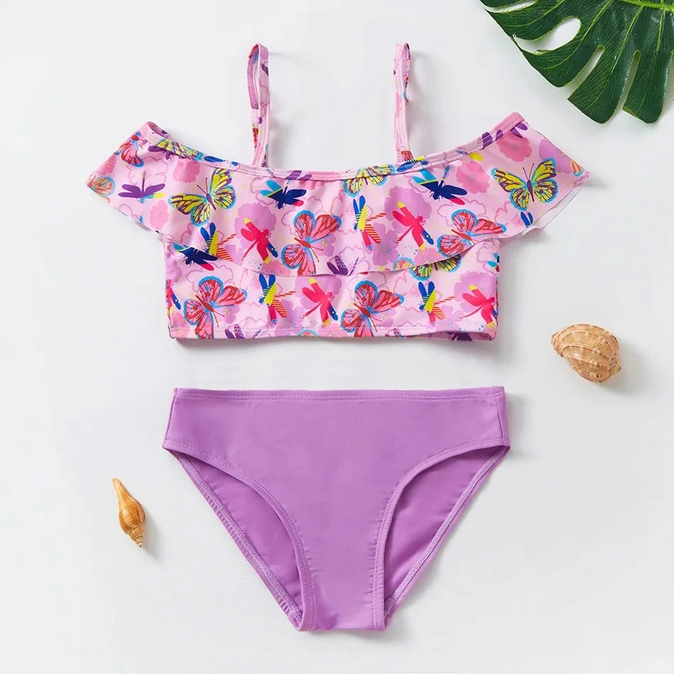 Summer Kids Girls Swimsuits Vacation Beach Tops Shorts Toddler Bikinis Sets Fashion Children Surfing Swim Suit