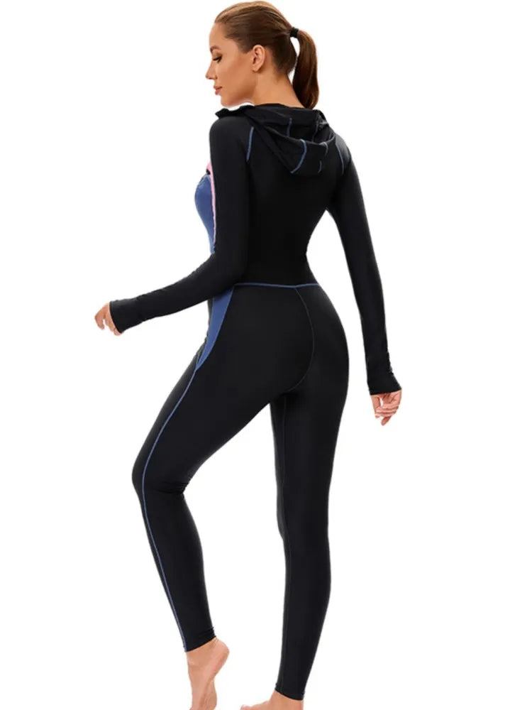 Long Sleeves Swimwear Women Surfing Swimsuit Striped Bathing Suits Zipper One-piece Swim Suits Pants Push Up Beach Wear