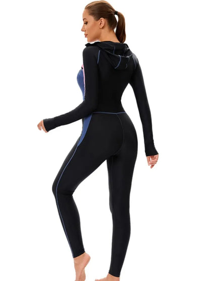 Long Sleeves Swimwear Women Surfing Swimsuit Striped Bathing Suits Zipper One-piece Swim Suits Pants Push Up Beach Wear