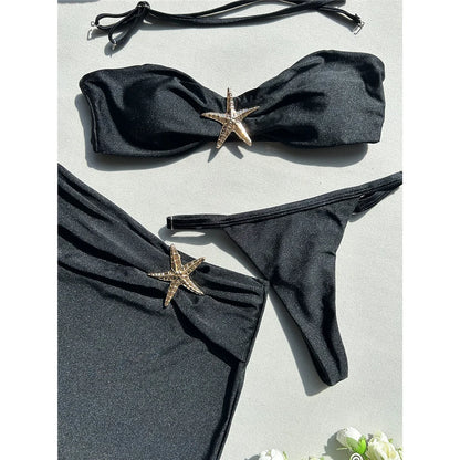 With Skirt Metal Star High Leg Cut Bikini Women Swimwear Female Swimsuit Three-pieces Bikini set Bather Bathing Suit Swim