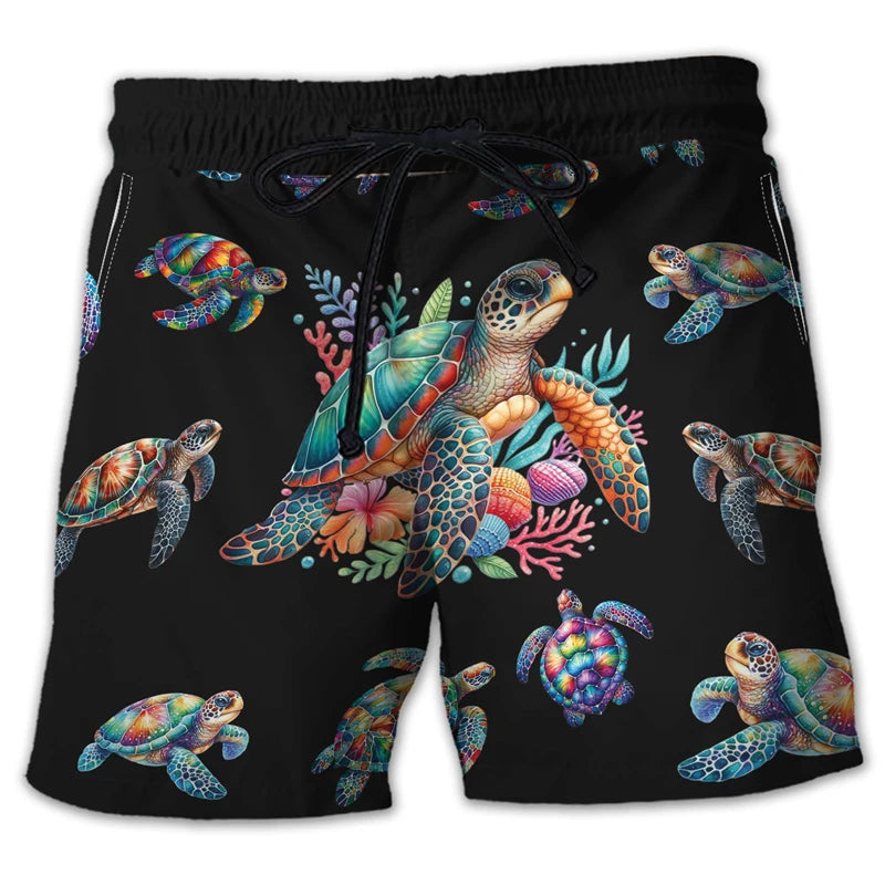 Animal Turtle 3D Printed Short Pants For Men Clothes Casual Hawaiian Sea Animal Beach Shorts Loggerheads Trunks Kids Trousers