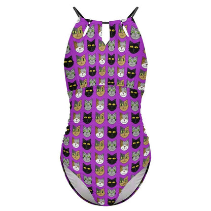 Funny Cat Swimsuit Cartoon Animal Print Women Swimwear One-Piece Bodysuit Holiday Swim Push Up High Cut Beach Outfits