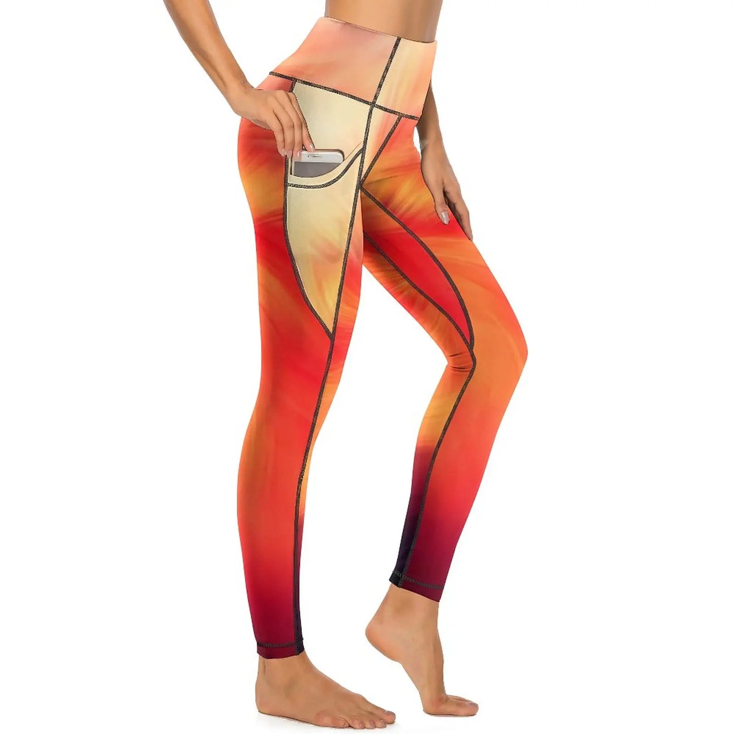 Red Fire Yoga Pants Pockets Abstract Print Leggings Push Up Kawaii Yoga Sports Tights Quick-Dry Workout Gym Leggins
