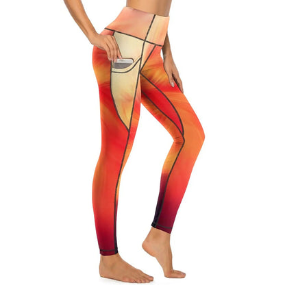 Red Fire Yoga Pants Pockets Abstract Print Leggings Push Up Kawaii Yoga Sports Tights Quick-Dry Workout Gym Leggins