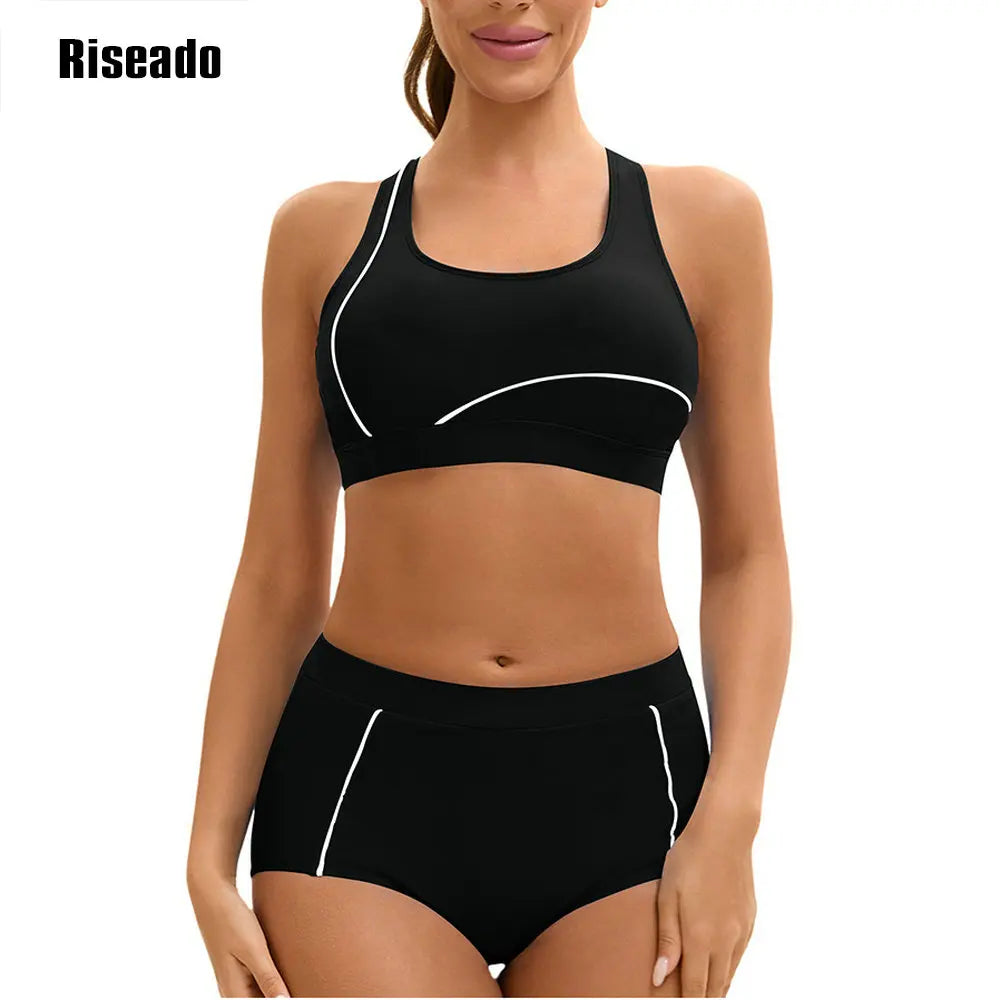 Two Piece Swimsuit for Women High Waisted Bikini Sets Crop Top Tummy Control Bathing Suits Boyshorts Bottom