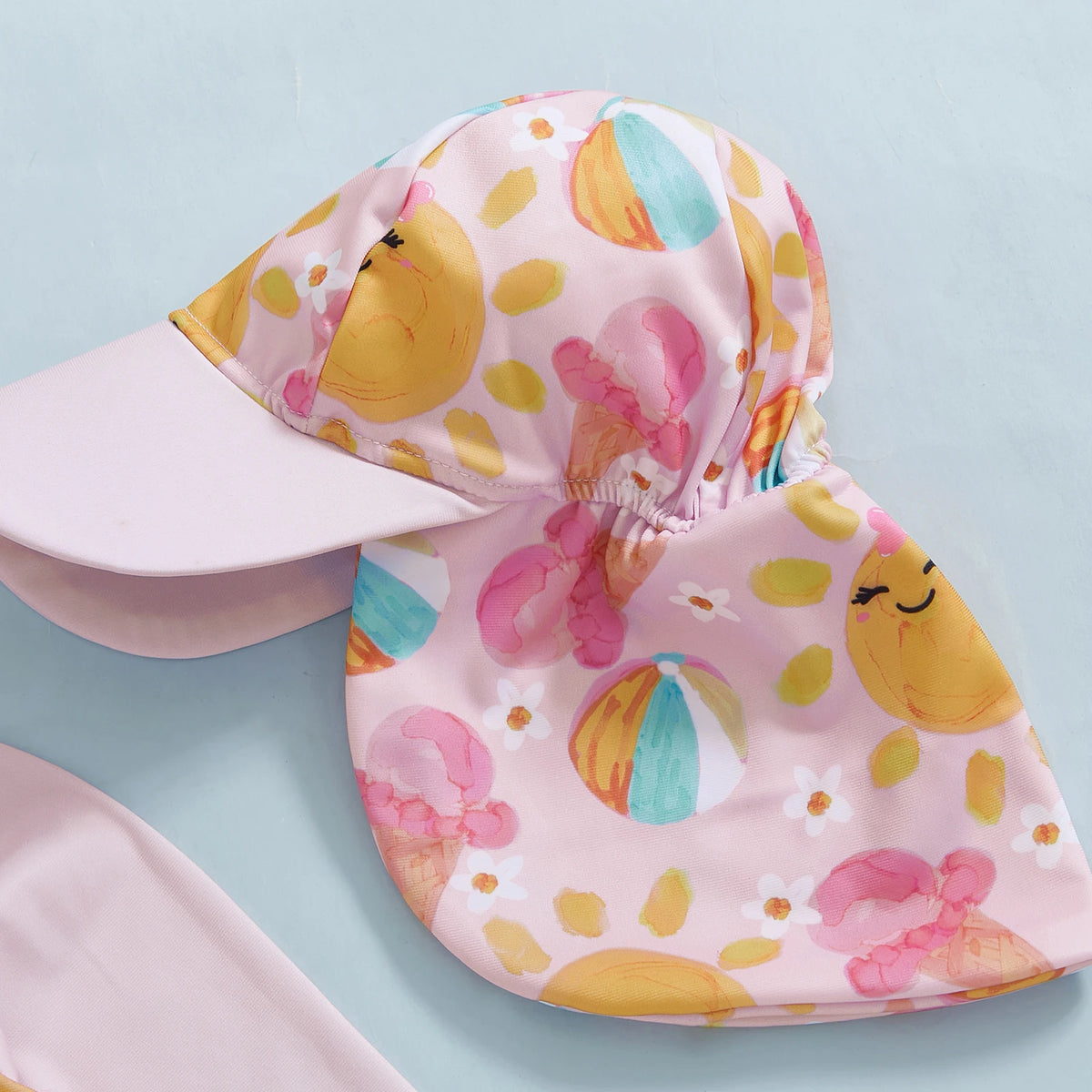 Kids Baby Girls Swimwear Bathing Suit Princess Rash Guard Infant Swimsuit Ice Cream Print Long Sleeve Swimwear + Hat
