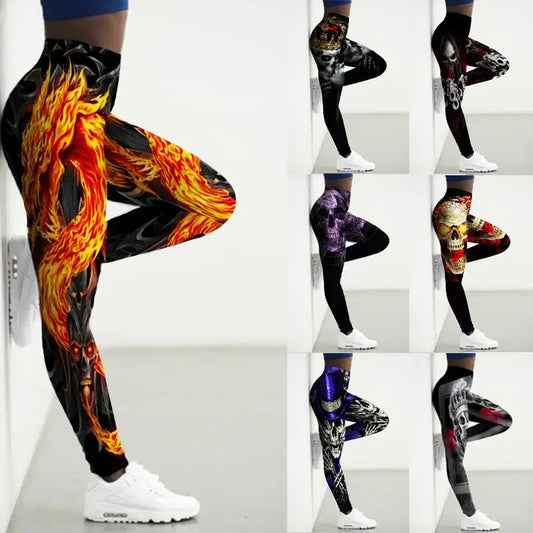 Women 3D Print Yoga Fitness Leggings High Waisted Skinny Cartoon Sport Running Pants Gym Clothes