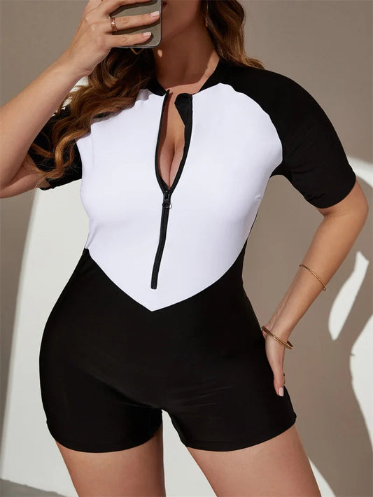 Long Sleeve Slim Plus Size Swimwear Surfing Swimsuit Women Zipper One Piece Rash Guard Diving Clothes Bathing Suit