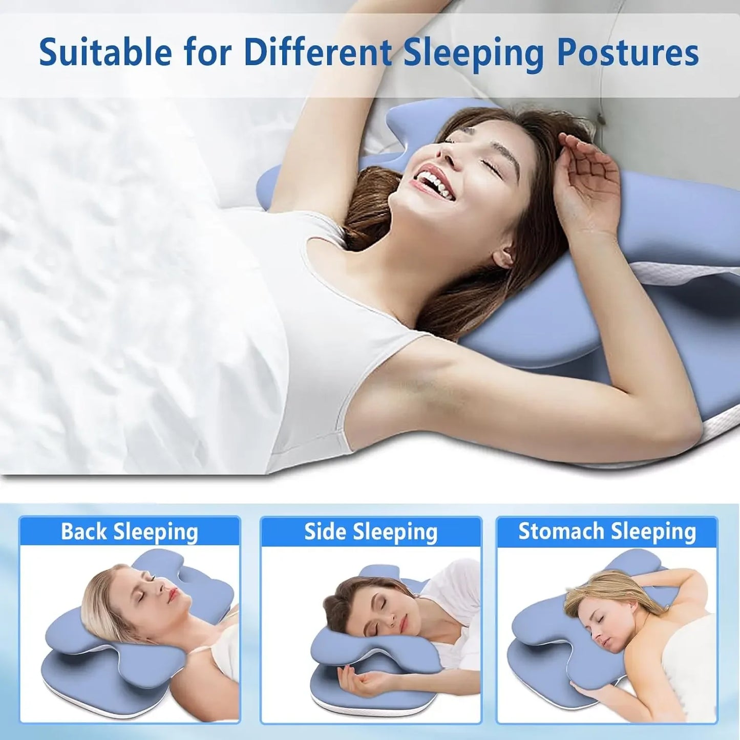 Ergonomic Cervical Pillow Memory Foam Pillow Neck Pain Relief Comes With Ice Silk Pillowcase Adjustable  For Back Side Sleepers