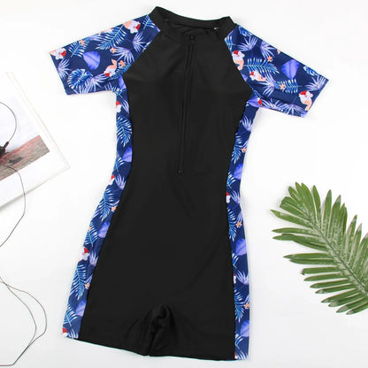 Surfsuit Short Sleeve Swimwear Women Rash Guard One-Piece Swimsuit Woman Beach Wear Surfing Swimming Bathing Suit Monokini