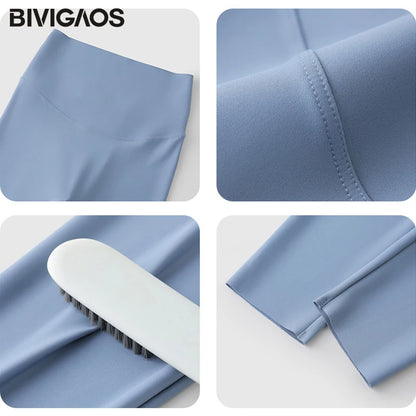 BIVIGAOS Spring Summer High Waist Thin Seamless Sharkskin Leggings Women Micro Pressure Breathable Tight Sport Yoga Legging