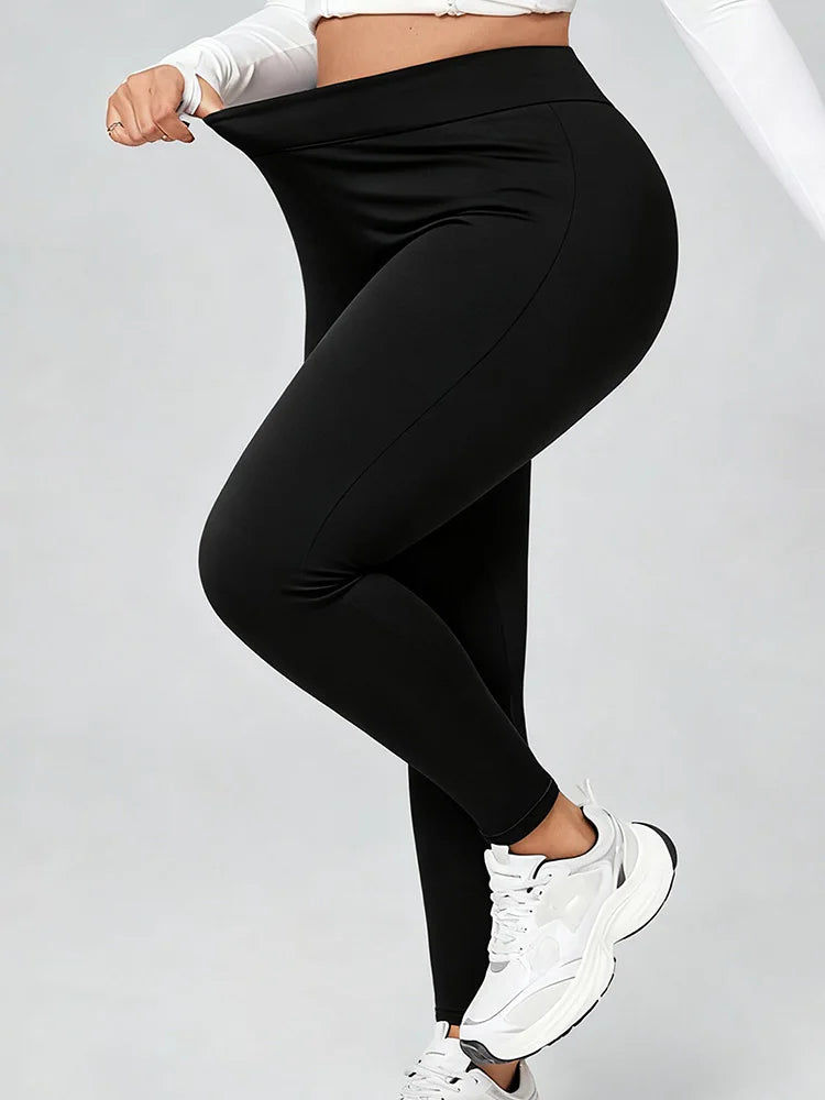 GIBSIE Plus Size Black High Waist Leggings Woman Fashion Slim Fit Elastic Leggings Female Sports Casual Workout Pencil Pants