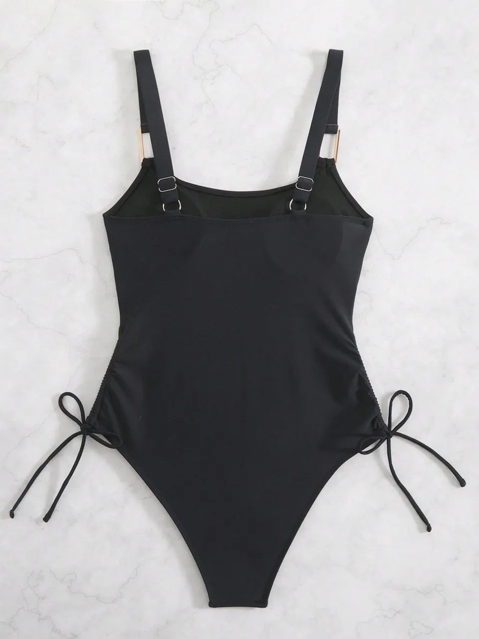 Strappy One Piece Black Drawstring Swimsuit Women Hollow Swimwear Female Bathers Bathing Swimming Suit Padded Beachwear