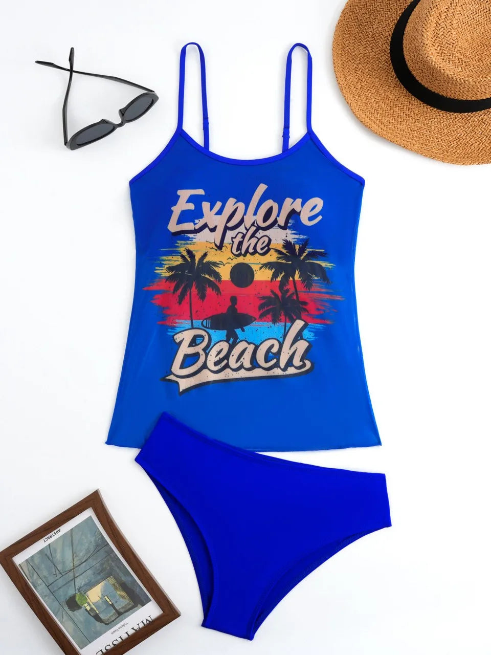 Strappy Two Pieces Women Mesh Printed Swimsuit Sheer Swimwear Female Triangle Bathing Swimming Suit Padded Beachwear
