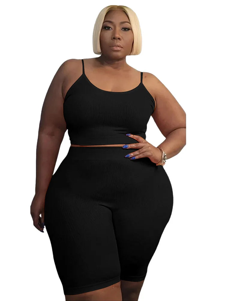 Wmstar Plus Size Shorts Sets Vest Crop Top and Pants Matching Set Casual Cycle Bike Outfits Two Piece Set