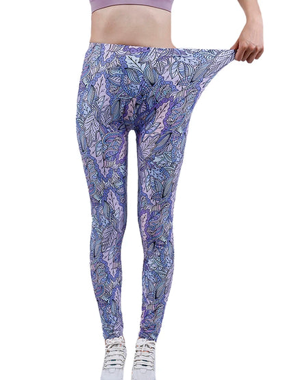 Floral Fashion Women Leggings Beautiful Leaf Floral Printing High Waist Jeggings Stretch Pant