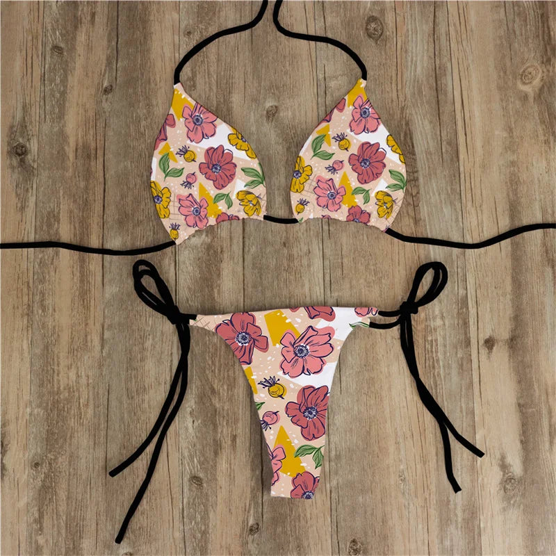 Summer Women Biquini Two Piece Suits Bikini Swimsuit Swimwear Lace Up Bikinis Set Backless Bathing Suit For Female