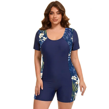 Plus Size Women's One Piece Swimsuit Swimwear Modest Short Sleeve Rash Guard Beachwear Bathing Suit UPF50+