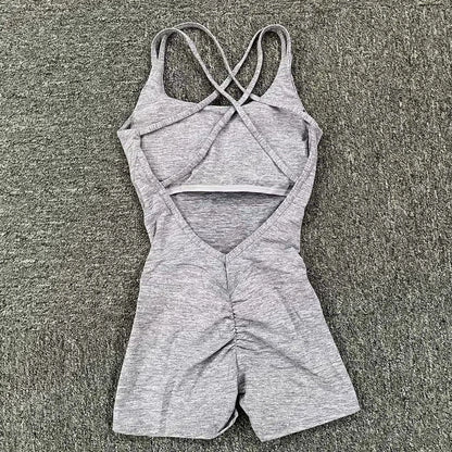 Pad Cross Back Women Lycra Fitness Gym One Piece Jumpsuit Leggings Workout Pant Female Shorts Active Wear Sport Outfit Suit